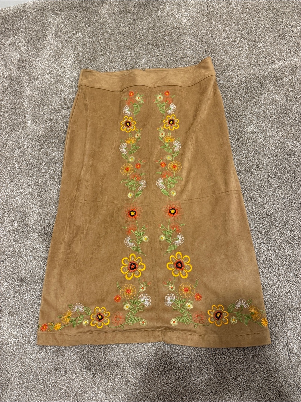New York & Company Tan Suede A-Line Skirt with Floral Embroidery